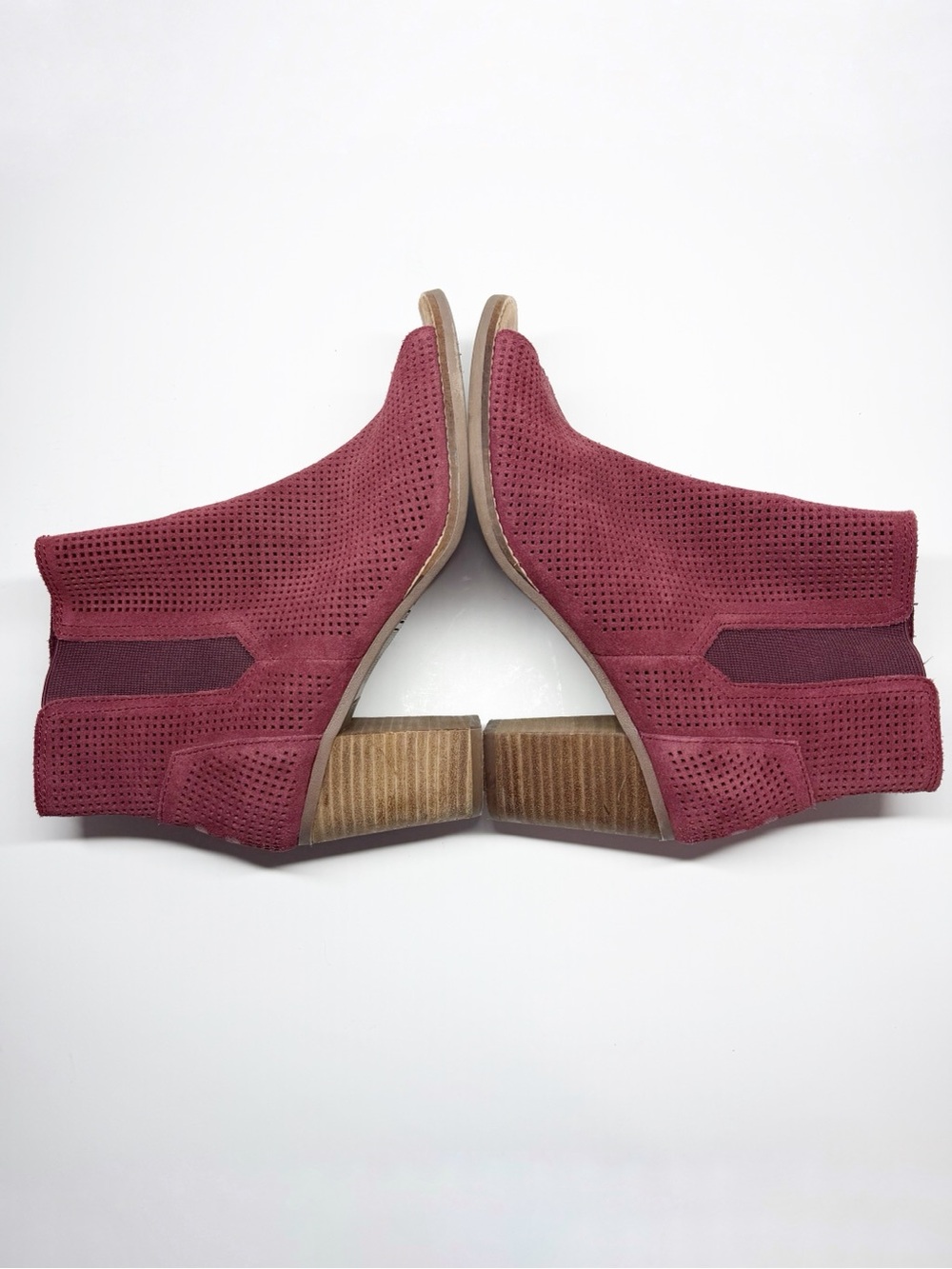 Toms Majorca Oxblood Perforated Suede Open Toe Ankle Boots - Picture 6 of 12
